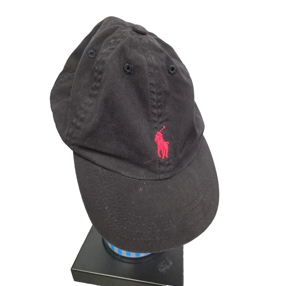 Polo Ralph Lauren Boys Sz 4-7 Black Adjustable Baseball Cap Red‎ Pony Logo